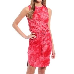 Calvin Klein Women’s Red Tie Dye Drawstring Rayon Stretch Shirt Dress Size 12